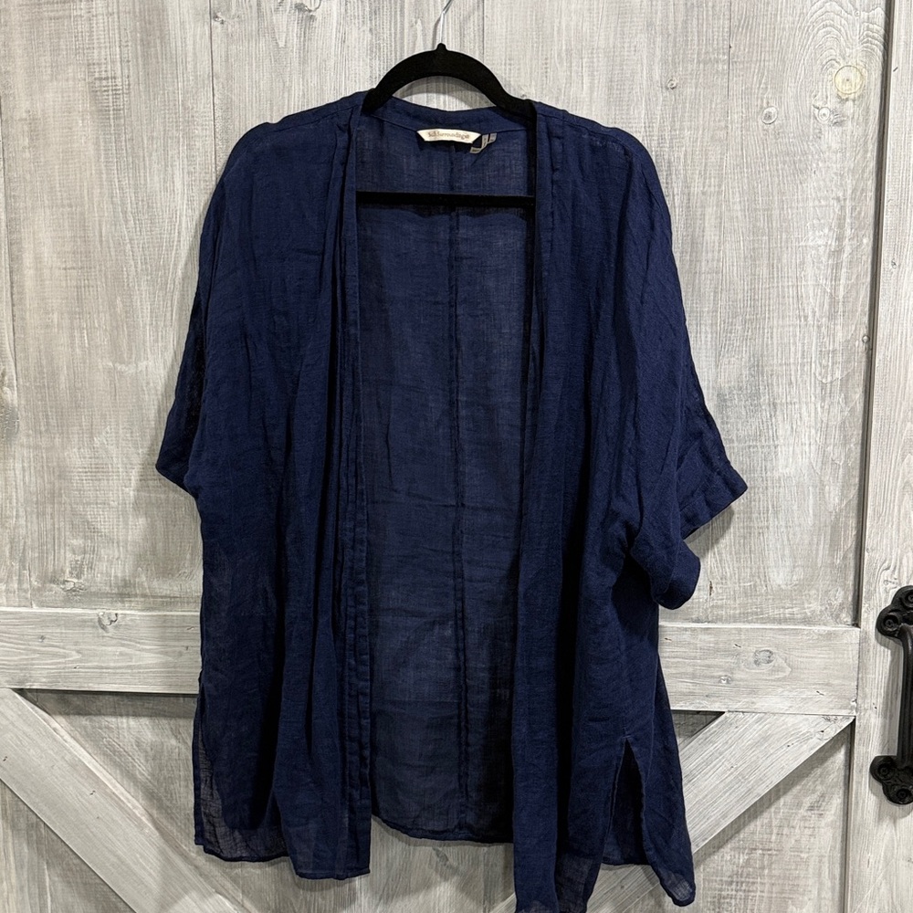Soft Surroundings size PM navy linen cardigan short sleeve I1